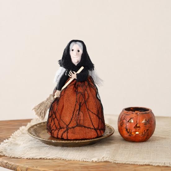 Halloween Kitchen Witch Doll Small Witch Statue with Broom Tabletop for Table