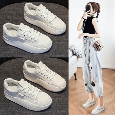 Женская новая обувь на весну. Универсальная повседневная спортивная обувь из натуральной кожи. Модные белые туфли.