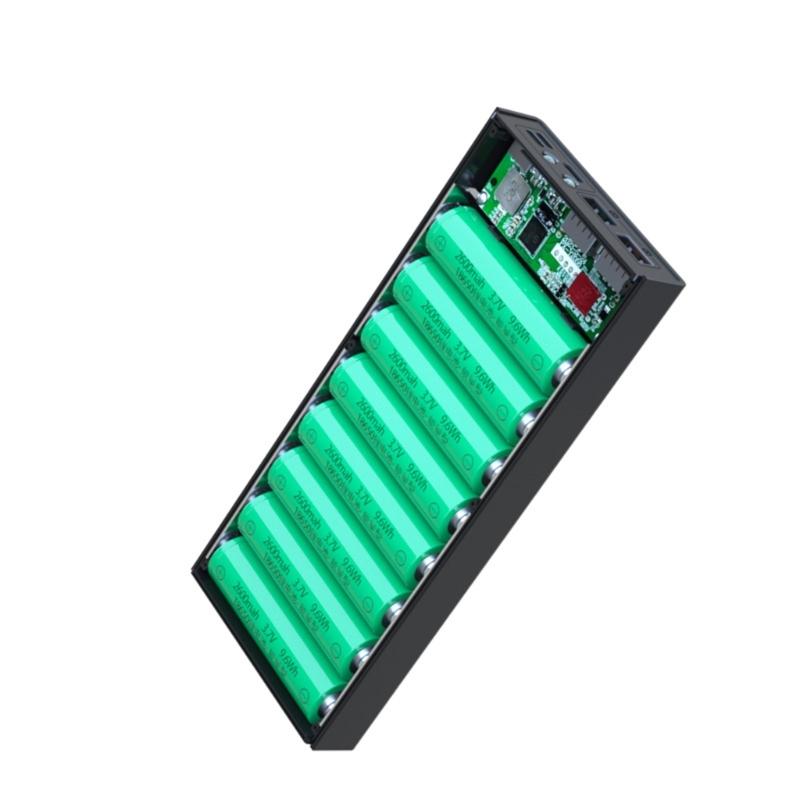Черный корпус-органайзер для 18650 аккумуляторов для DIY Power Bank, 15 Вт беспроводная зарядка / 22,5 В быстрая зарядка, аккумуляторы в комплект не входят