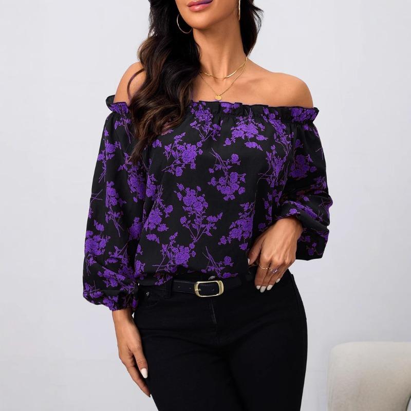 Женский весенний новый топ с открытыми плечами и цветочным принтом
