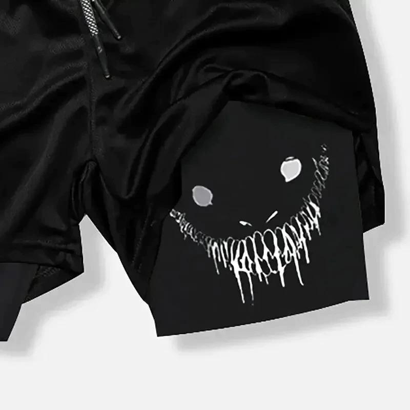 Шорты Berserk Smile Двухслойные Штаны Бокс Муай Тай Кикбоксинг Тренировка Японский Мультфильм Анимация 3D Печать Спортзал Спорт Тренировка Фитнес Косплей Унисекс