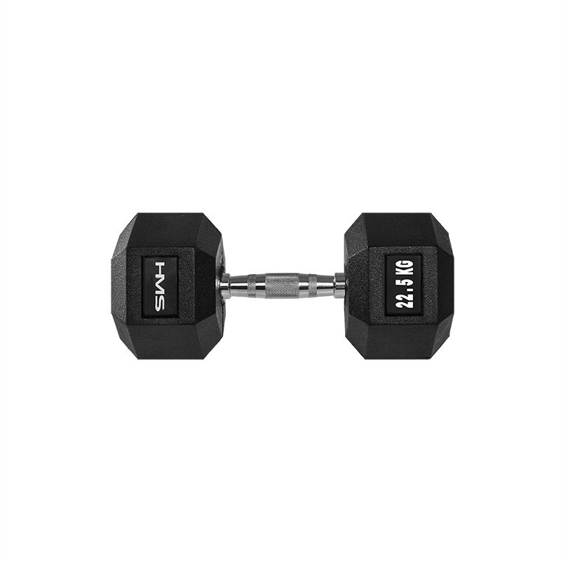 Rubber-coated dumbbell 22.5kg HEX PRO HMS