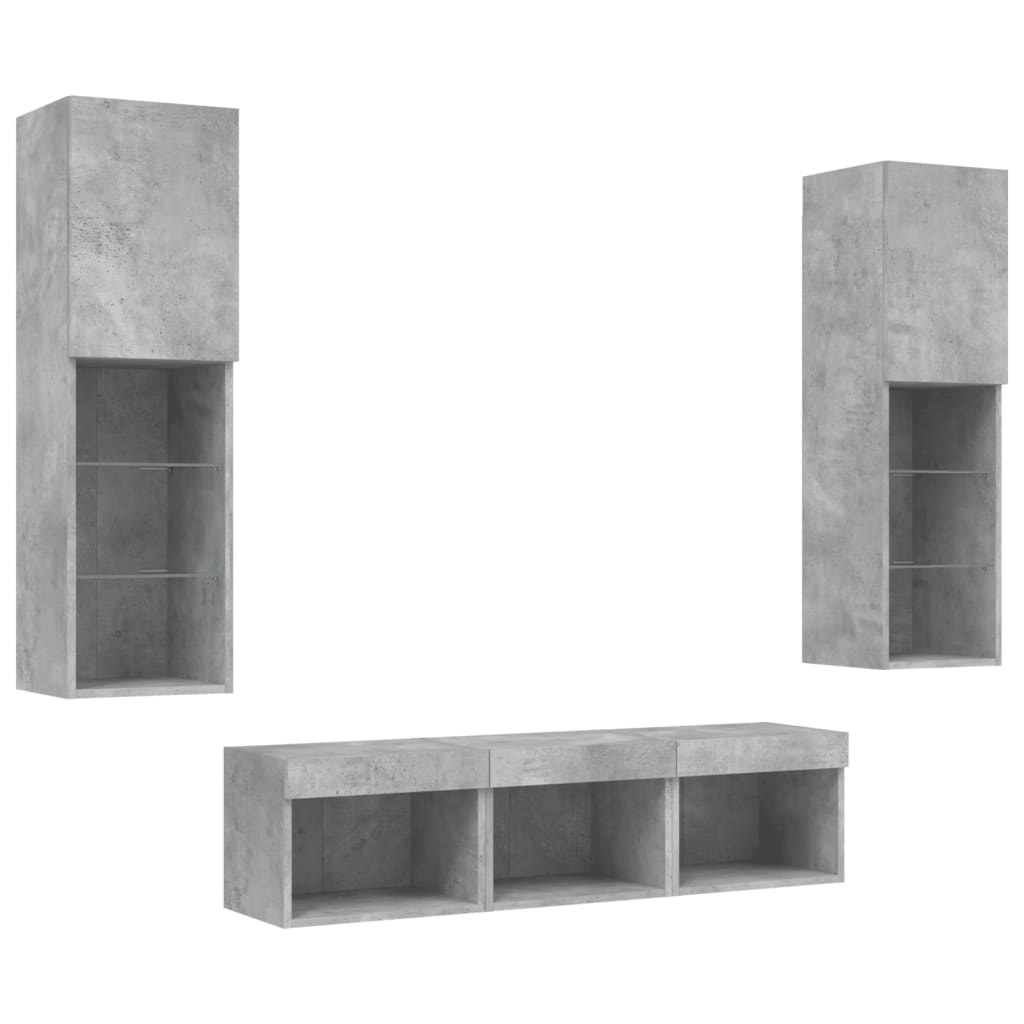 5 Piece Living Room Wall Unit with LED Lighting Concrete Grey Particleboard