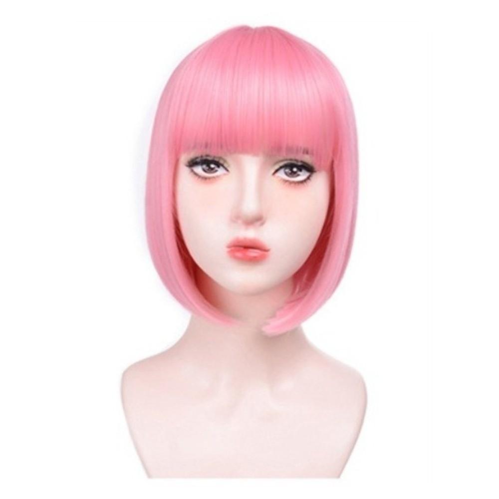 Cosplay Bob Straight Hair Wigs Harajuku Pink Black Orange Short Wigs Women Layered Wig Carnival