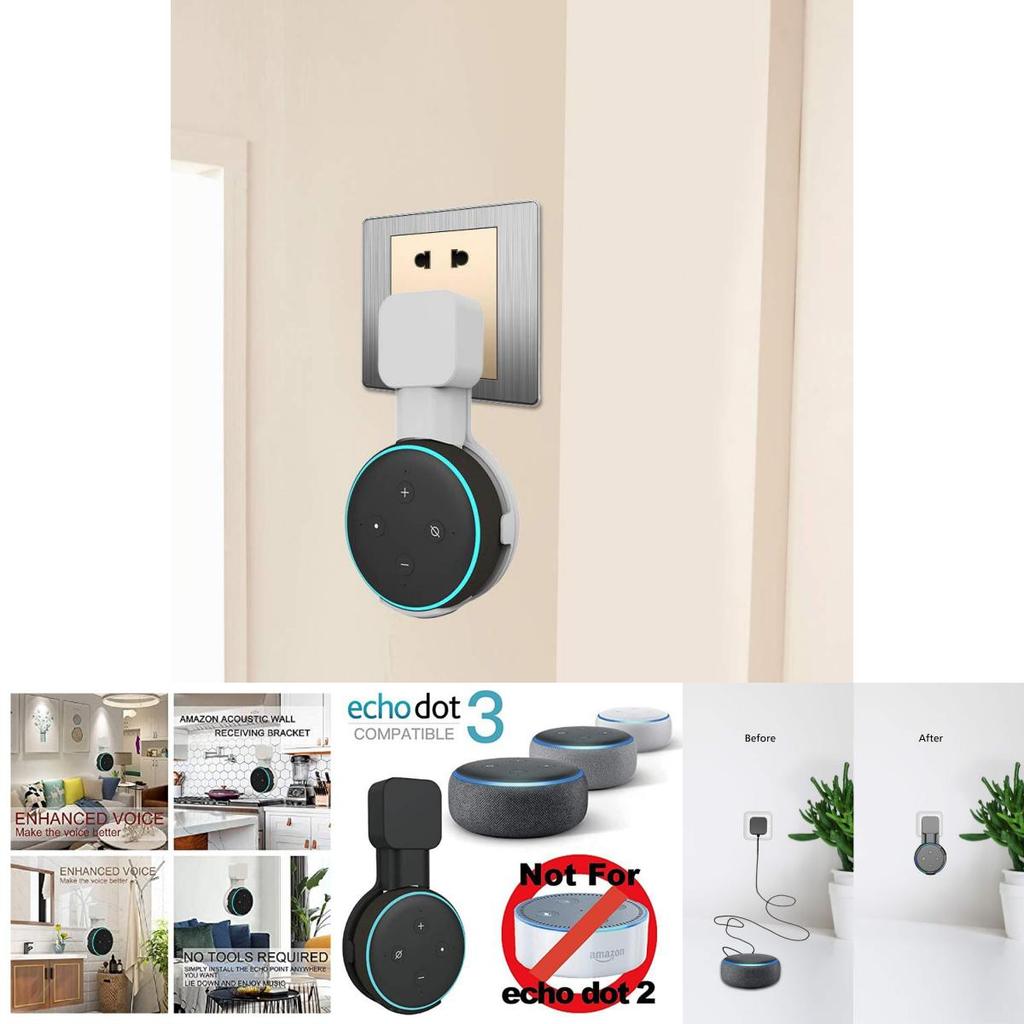 Sleek Black And White Wall-mount Charging Stand For Echo Dot 3 Smart Speaker