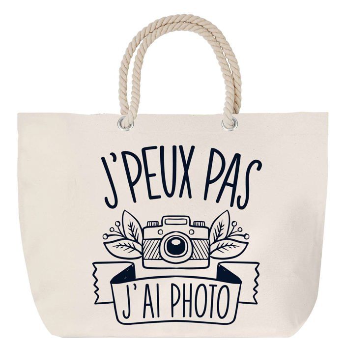 Sac de plage - PLANETEE - Photo "J'peux pas" - anse corde - grand format - coton