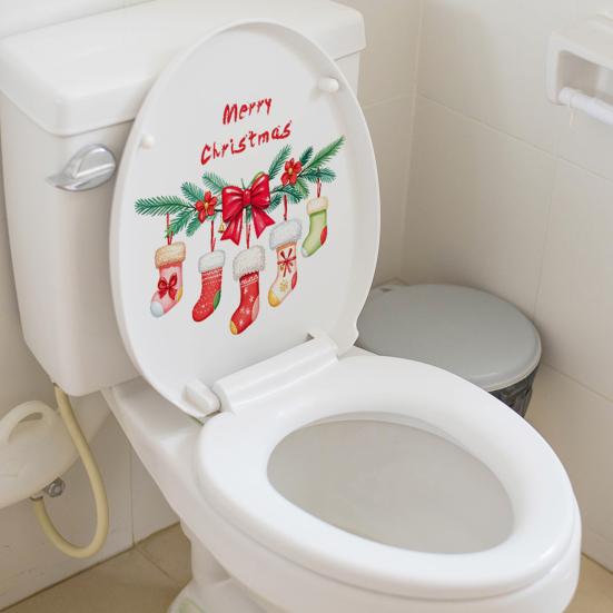 Merry Christmas Toilet Sticker Waterproof Self-adhesive PVC Living Room Bathroom Wall Santa Car Reindeer Stocking Toilet Seat Lid Decoration Decal