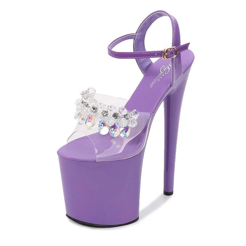 Женские однотонные сексуальные тапочки с круглой головкой и пряжкой на очень высоком каблуке, тонкий каблук, каблук 17 см, платформа 7 см, LFD