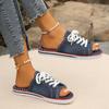 2025 Женские парусиновые плоские тапочки женские на шнуровке с открытым носком новые женские повседневные модные джинсовые пляжные туфли больших размеров