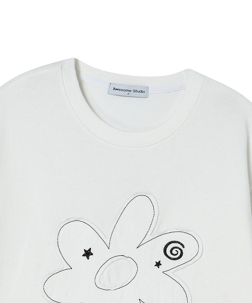 AWESOME STUDIO Flower Patchwork Short Sleeve T-Shirt Ivory