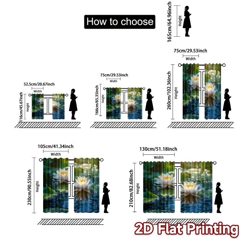 2pcs, 2D FLAT PRINTING Curtains (Without Rod) Lotus Glow Modern Modern Curtains Versatile Fabric Curtains Versatile All Ldeal