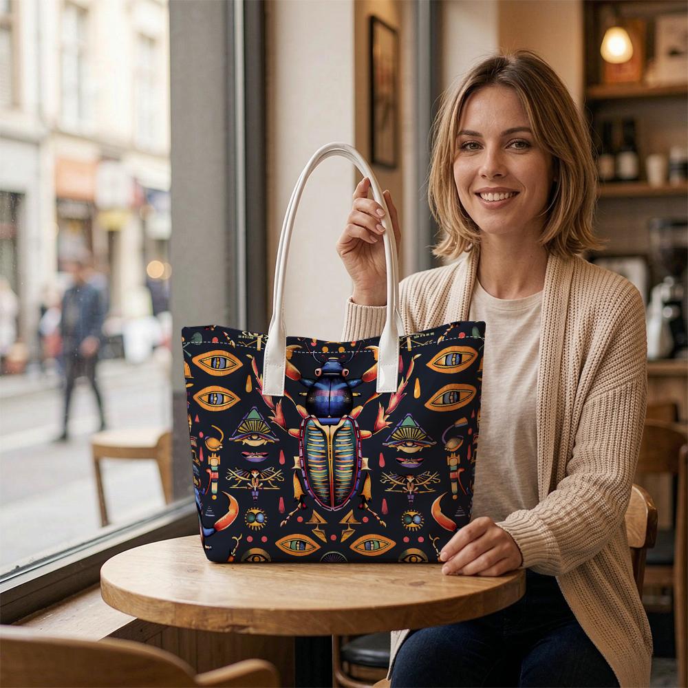 Egyptian Style Print Tote Bag Large Capacity Reusable Daily Shopping Shoulder Handbag for Women Outdoor Casual Commute