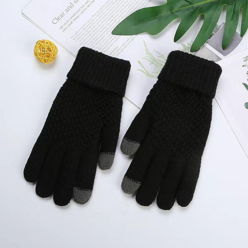 Winter Thickened Solid Color Gloves Simple and Fashionable Knitted Warm Gloves Outdoor Couple Style Adult Gloves