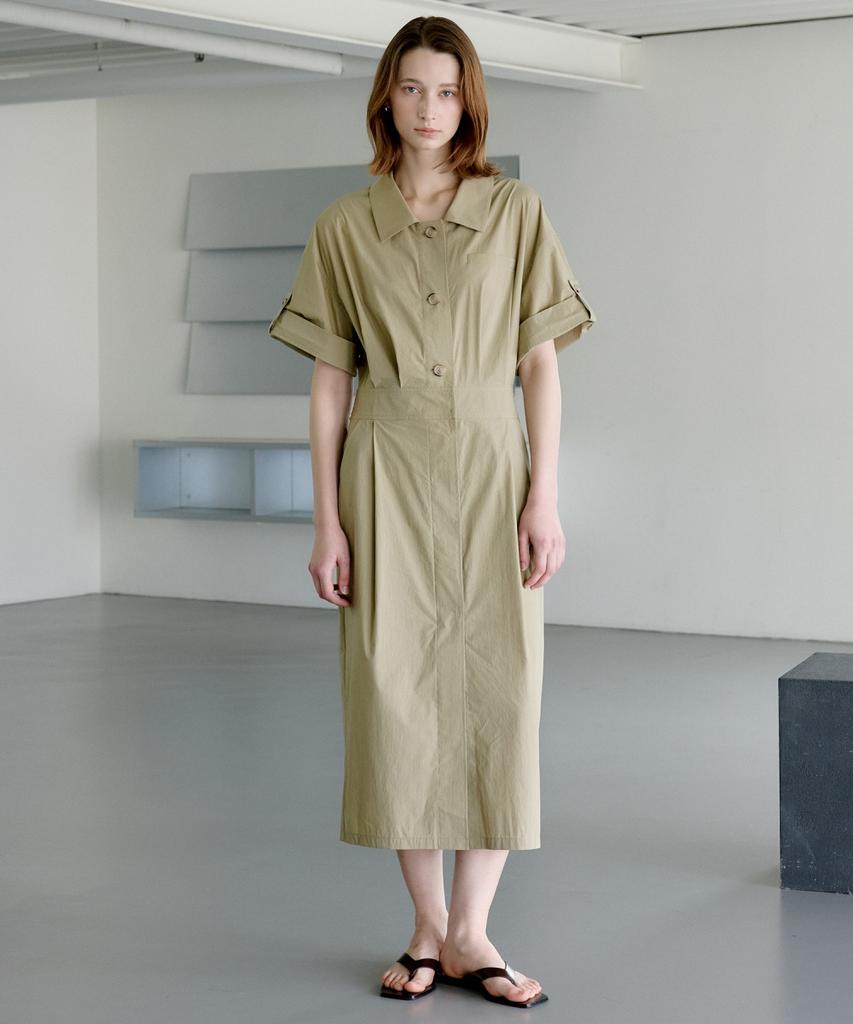 Ollibeudeollibeu Turn-Up Sleeve Shirt-Style Pintuck Dress Ow6Mo5410