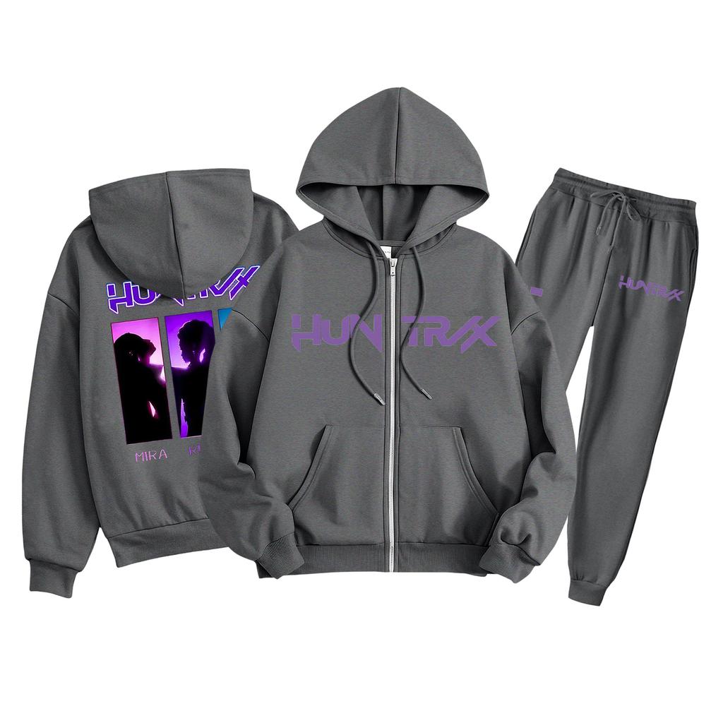 Детская мода Толстовка с капюшоном на молнии с длинными рукавами и спортивные штаны Однотонный комплект толстовки с карманами