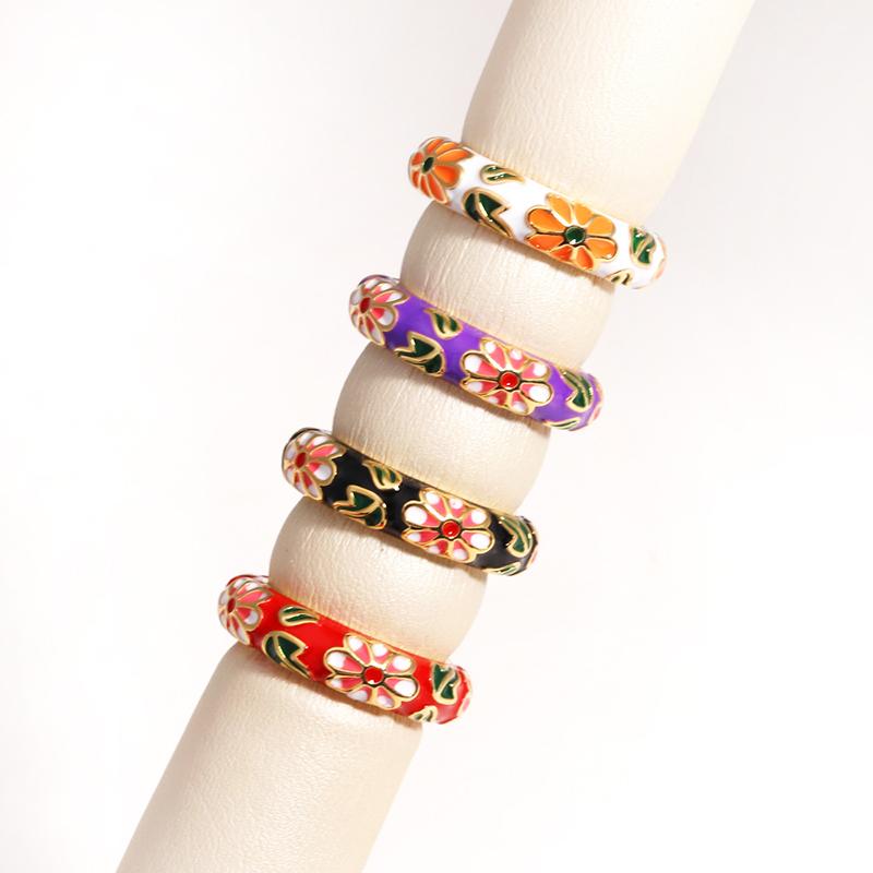 Винтажные красочные кольца с эмалью в виде цветов, трендовые геометрические женские минималистичные цветы для дам, свадебная вечеринка, помолвочные украшения в подарок