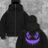 Мужская толстовка на Хэллоуин с фиолетовым улыбающимся лицом и персонализированным узором, уличная одежда, трендовая праздничная рубашка для активного отдыха, топ на молнии