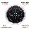 85mm 4 in 1 Multifunction Gauge with 0-190ohms/240-33ohms Fuel Level Gauge 40-120℃ Water Temp 0-10Bar Oil Press 8-16V Voltmeter