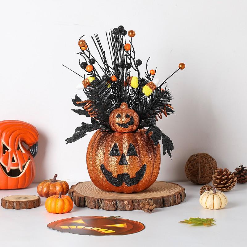 Halloween Pumpkin Planter Decor With Stem Insert Plastic Scary Ornament Party Tabletop Or Outdoor Display