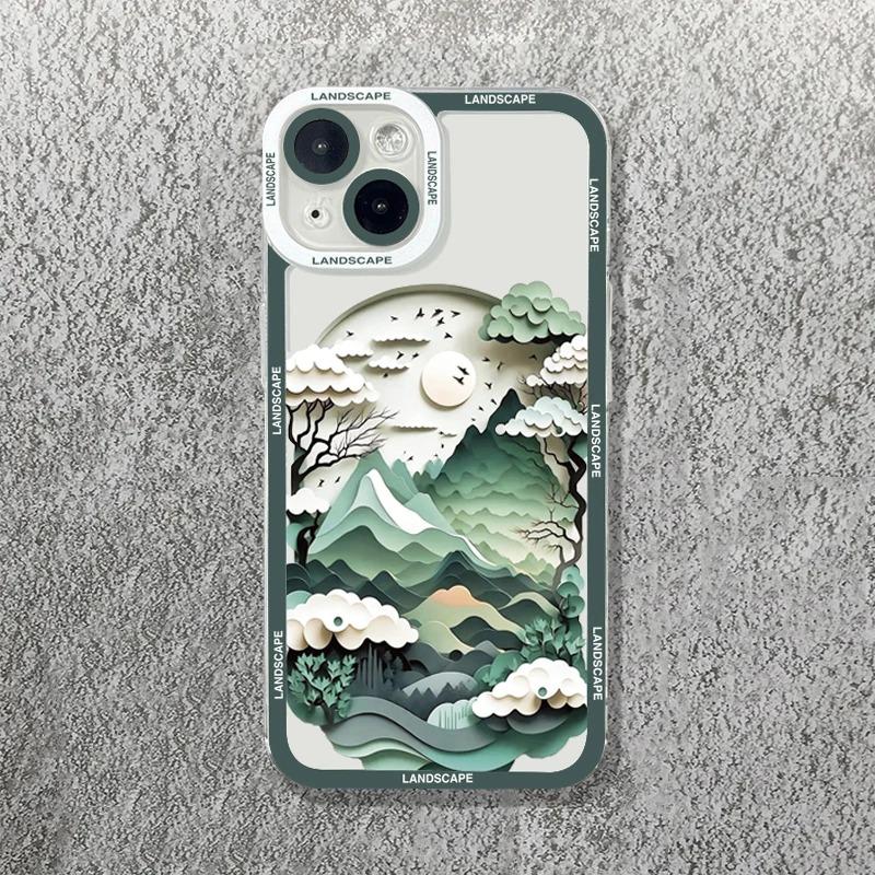 Печать Пейзаж Креативный Горный Чехол Для Телефона Для iPhone 16 15 14 13 12 11 Pro Max XS X XR 7 8 SE Мягкий Чехол