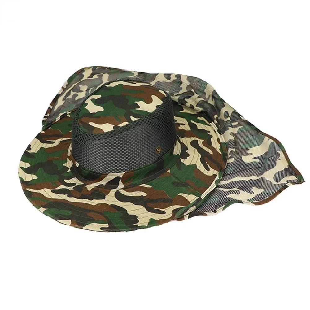 Outdoor Fishing Hat Wide Brim Man Breathable Mesh Fishing Cap Beach Hats Camouflage Sun Uv Protection Shade Hat Gardering Hat
