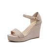 Fashion Beige Heeled Sandals Comfort Shoes for Women Open Toe Buckle Strap Clogs Wedge Large Size Black Peep Velvet Low Fashion Platform