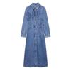 2025 Spring/Summer Women's Casual Denim Dress - Long-Sleeve, Single-Breasted, Lapel Design