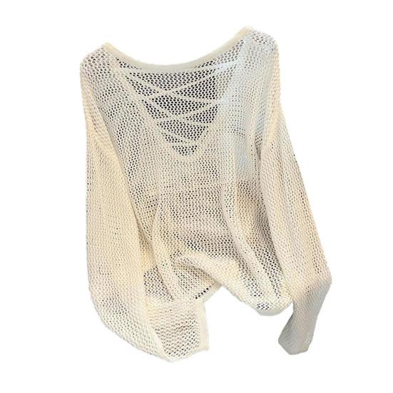 Женские топы-накидки с V-образным вырезом, воротником на бретелях, длинным рукавом, летние солнцезащитные топы, однотонная рубашка с ажурным дизайном, непромокаемая рубашка