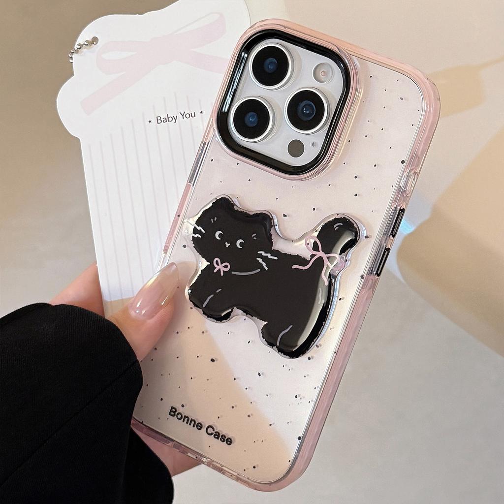Черный Розовый Мультяшный для IPhone15 для Apple 16pro Чехол для телефона Max 3D Кот Милый Крутой 17