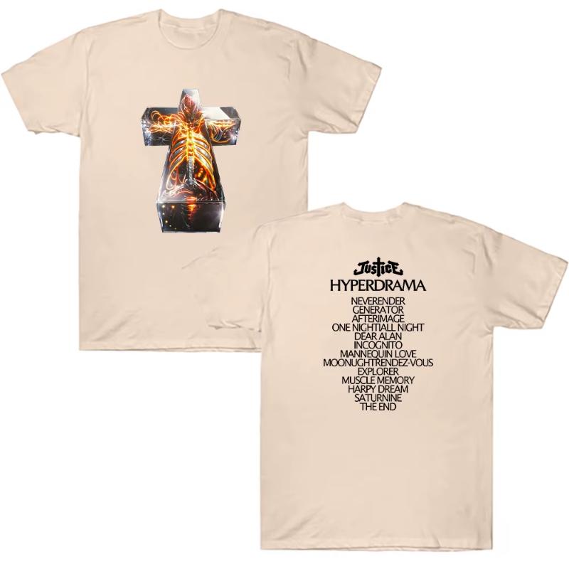 Justice Band HYPERDRAMA Cross Tshirt Unisex Retro Cotton Tee Heavy Metal Oversized Streetwear Summer Breathable Casual T Shirt