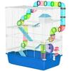 5-Tier Hamster Cage with Tubes, House, Tank and Wheel, Made of Steel, PP and PS, 59x36x69 cm, Blue and White