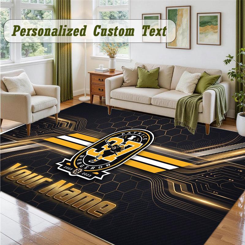 Crystal Velvet Square Rug Custom NameBoston Bruins Pattern Non Slip Home Floor Decor Rug