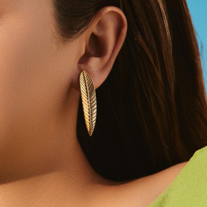 Long Leaf Shaped 18k Gold Plated Earrings Minimalist Fashion Women S Jewelry