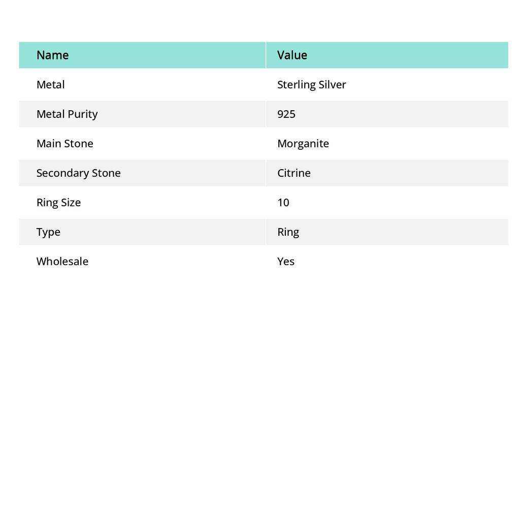 Кольцо из серебра 925 пробы с натуральным морганитом, цитрином, ручной работы S.10 U5t76