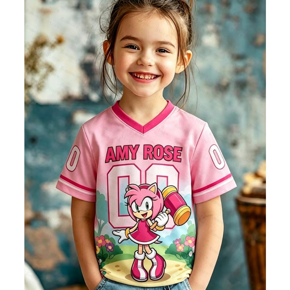 Sonic The Hedgehog Children's Cosplay T-shirt, V-neck Short-sleeved Cartoon Print Sports Children's Size Casual Adult T-shirt.