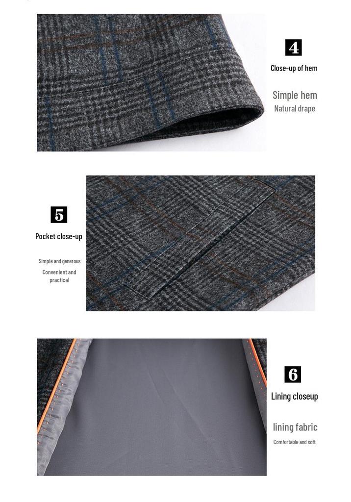 Мужская клетчатая куртка из шерсти и кашемира - Осенне-зимняя, Business Casual, с молнией