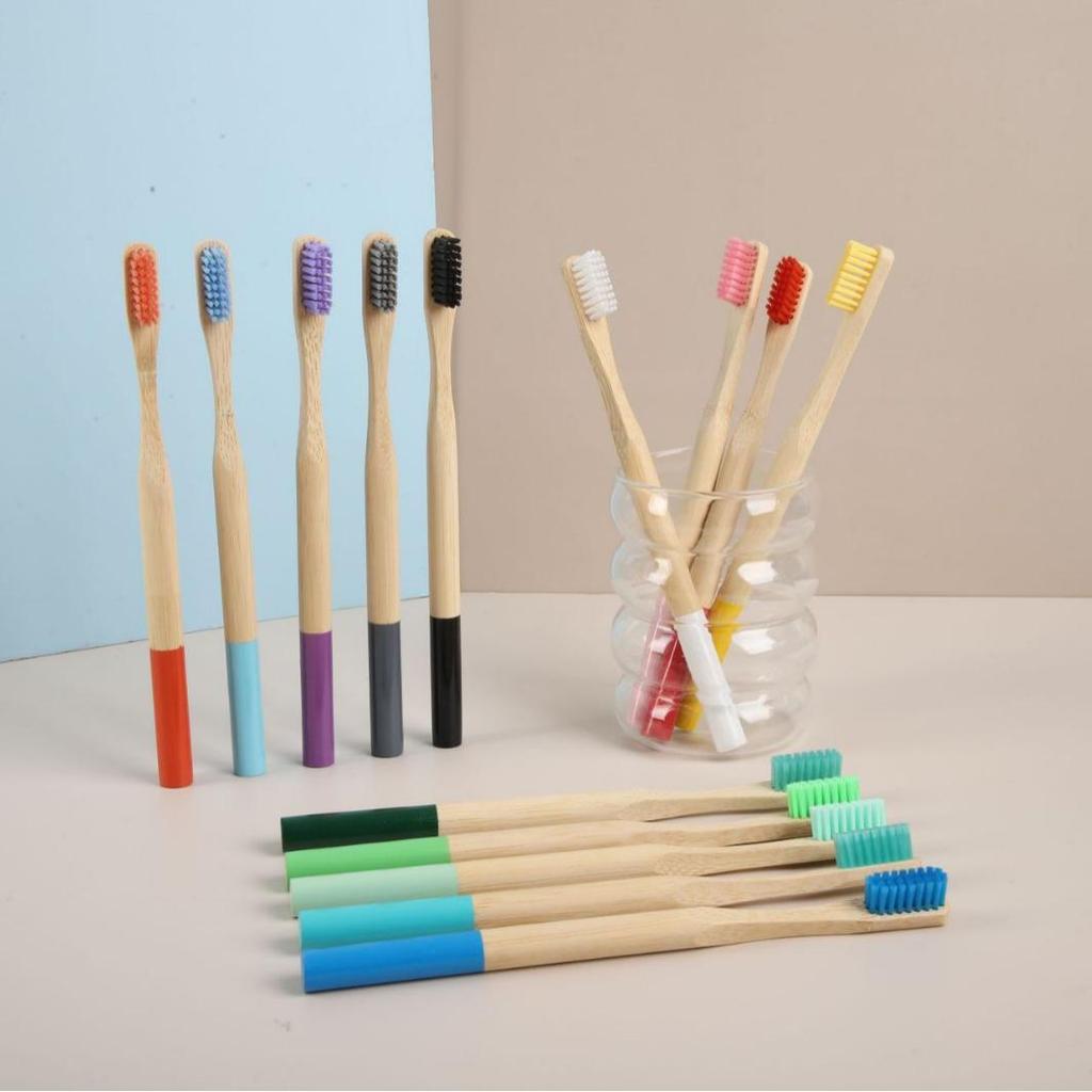 Eco-Friendly Bamboo Toothbrush Set with Colored Charcoal Bristles