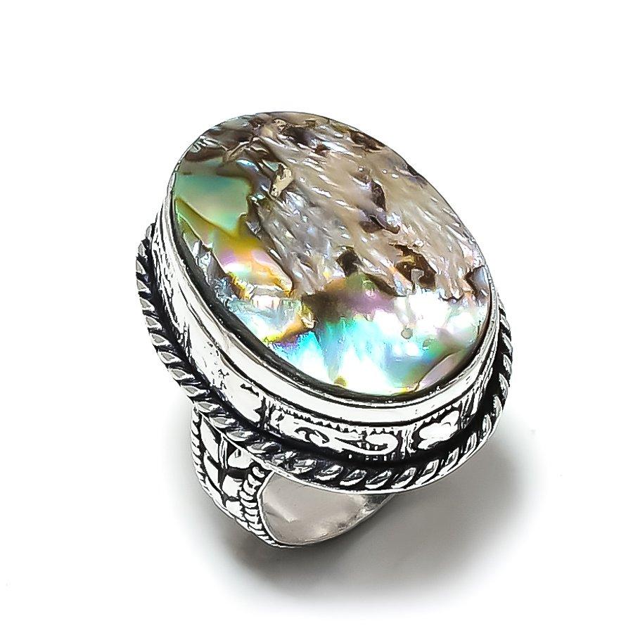 Натуральный драгоценный камень в виде ракушки морского ушка из стерлингового серебра 925 пробы, подарочное кольцо, размер 6,5 r3d02