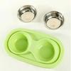 Складная миска для кошек, двойная миска для домашних животных, нержавеющая сталь, кормушка для щенков, миска для воды и еды с подставкой, поилка, товары для животных