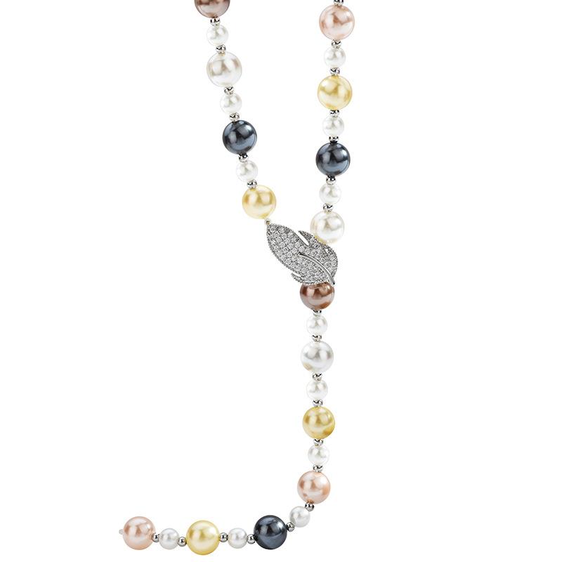 Pearl Long Necklace Women'S High Sense Tree Leaves Pearl Sweater Chain Temperament Versatile Autumn And Winter Accessories
