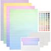 48 Pcs Colorful Stationery Paper and Envelopes Set, 32 Lined Letter Writing Paper, 16 Envelopes & Sticker, Gradient Colors Letter Stationery Set for