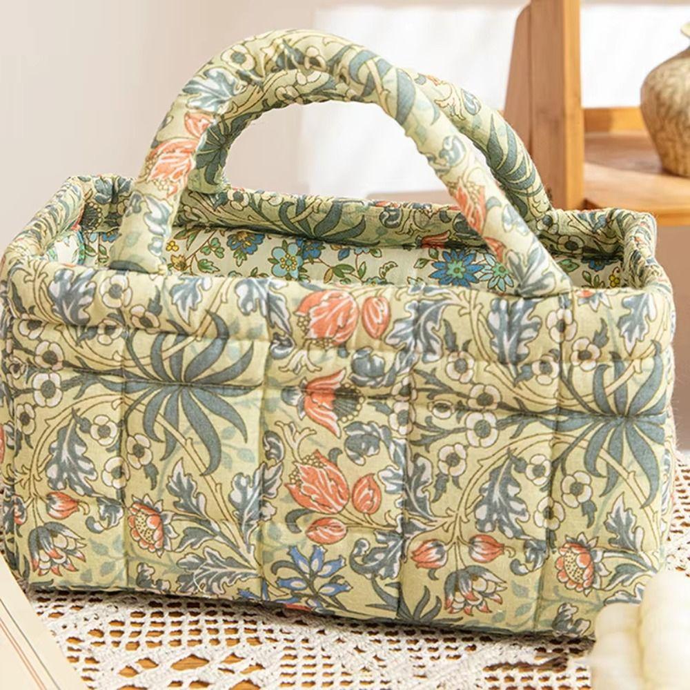 Large Capacity Storage Basket Floral Pattern Shopper Bag Fabric Laundry Basket Desktop Storage