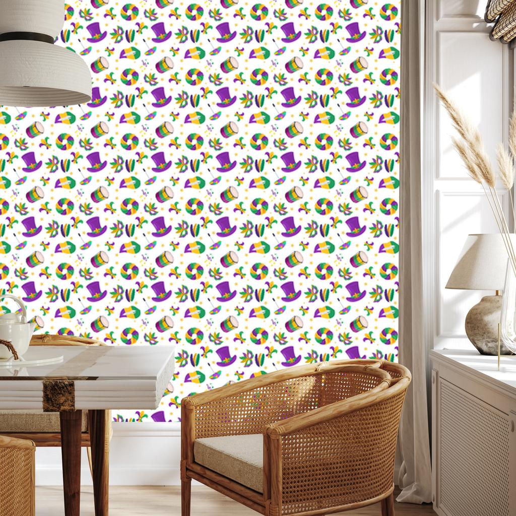 Mardi Gras Wallpaper White and Cream for Living Room and Bedroom 50x1000