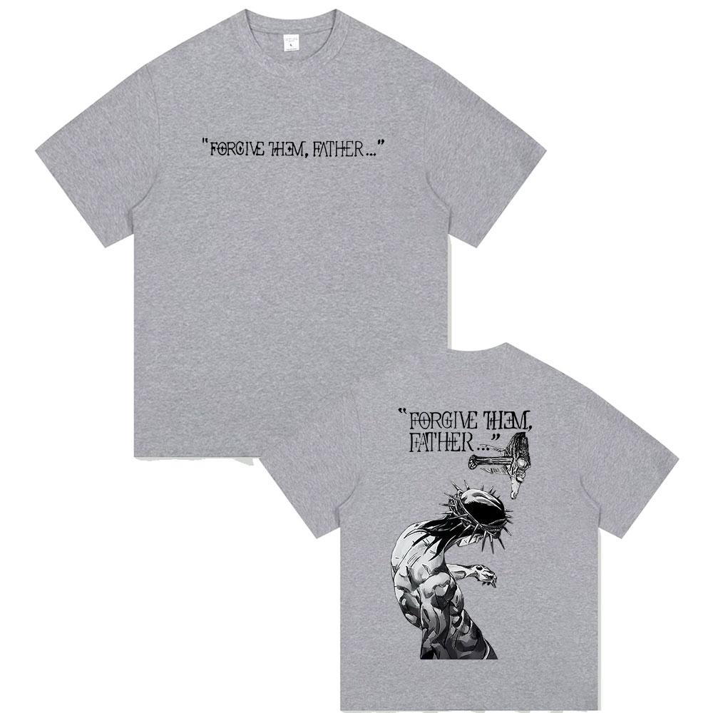 2025 Summer Christian Religious Jesus Forgive Them Father 100% Pure Cotton Printed Gothic Rock Oversized Male Breathable Tshirt