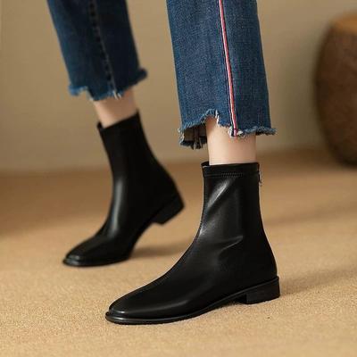 Женская обувь 2024 года, высококачественные женские ботильоны, модные женские туфли с застежкой-молнией сзади для офиса и карьеры, новые туфли на круглом носке и квадратном каблуке для женщин