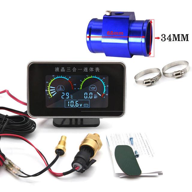 / Universal 3 In 1 Digital Truck Car Gauge Water Temp Gauge Oil Pressure Meter Voltmeter 10mm 1/8 NPT Oil Press Sensor