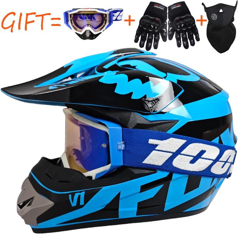 Full Face MTB Downhill Helmet With 100% Goggles Gloves Cover Youth Adult Off-Road Cycling Racing