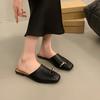 Fashion Novelty Design Slippers Women's Square Toe Mules Shoes 2025 Summer New Cow Leather Ladies Fashion Out Door Slipper