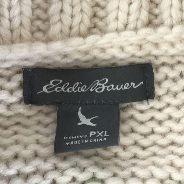 Eddie Bauer/Свитер Ковичан/Женский PXL/Белый×Коричневый/Скандинавский узор/Вязаная куртка/Верхняя одежда(ИСПОЛЬЗОВАЛ)