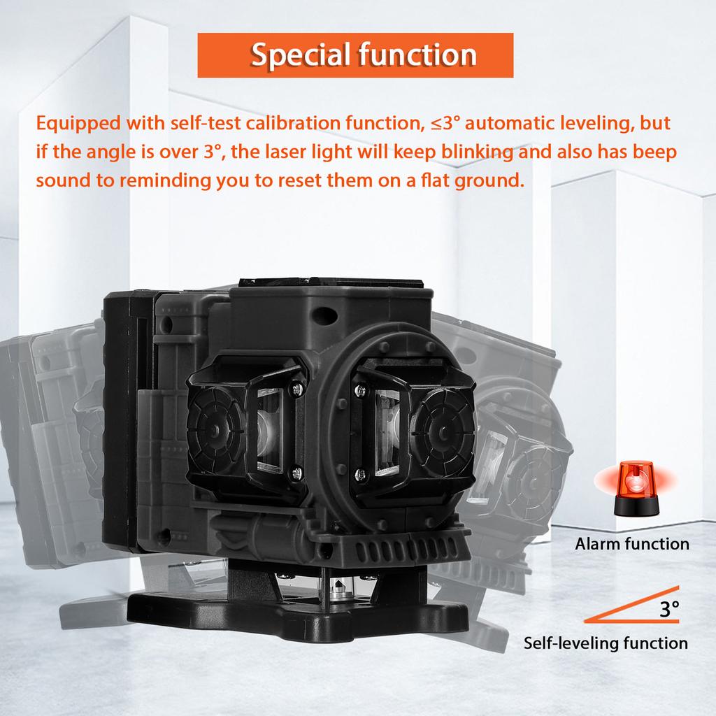 Multifunctional 12 Lines Green Light Laser Level 3 Degrees  Self-leveling Machine Rechargeable Lithium